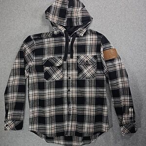 Howitzer Flannel Hoodie Mens Medium Blue Plaid Shirt Shacket We The People Pream